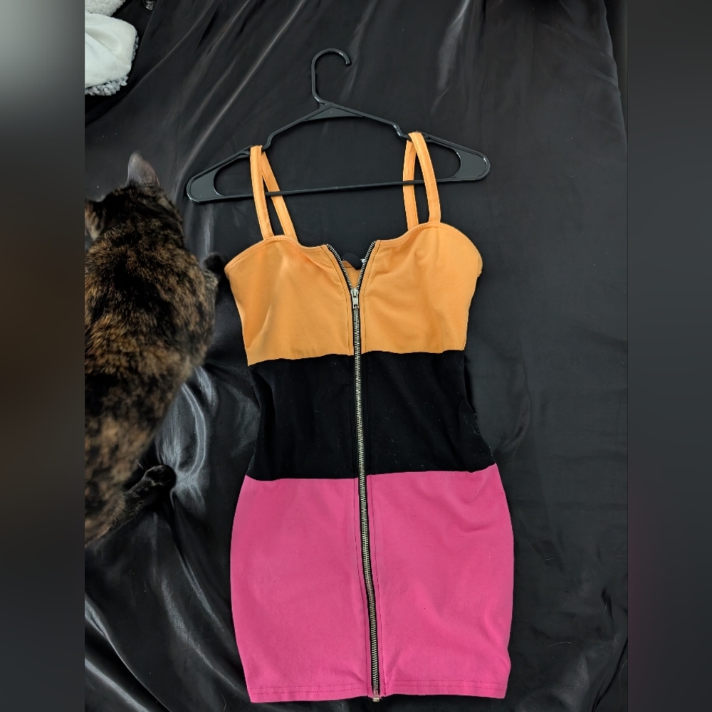 Divided Orange, Pink and Black Mini Dress Bodycon Cocktail